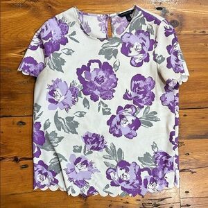 Banana Republic Purple Floral Scallop Blouse Shirt Top Size Small Petite